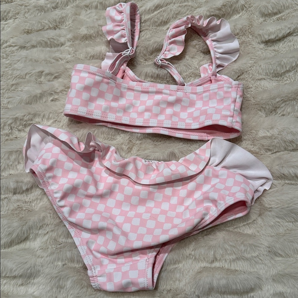 Feather 4 Arrow size 4 Pink and White Checkered Bikini Set. Like new - Picture 2 of 3